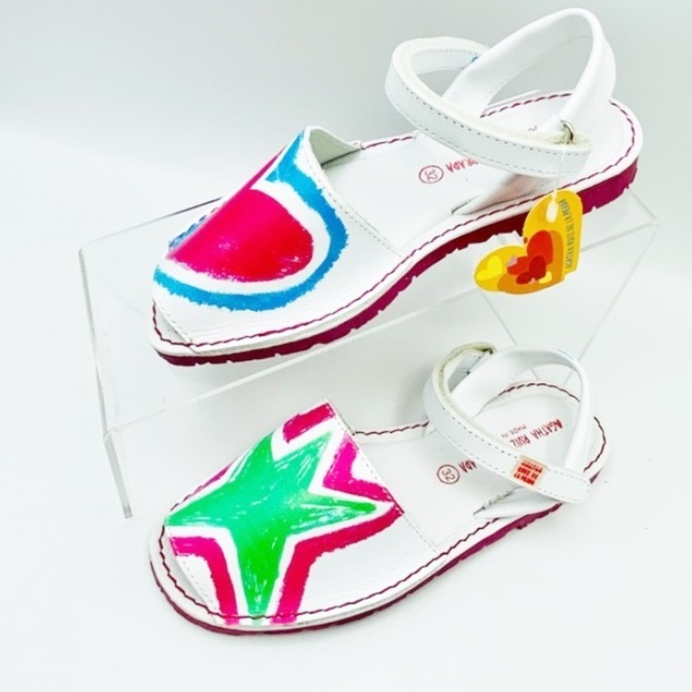 Agatha Ruiz De La Prada White Kids Sandals with Pink, Green & Blue Accents